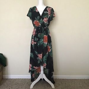 High Low Floral V Cut Dress
